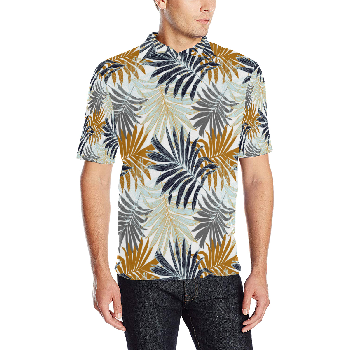Colorful Tropical Palm Leaves Men Polo Shirt