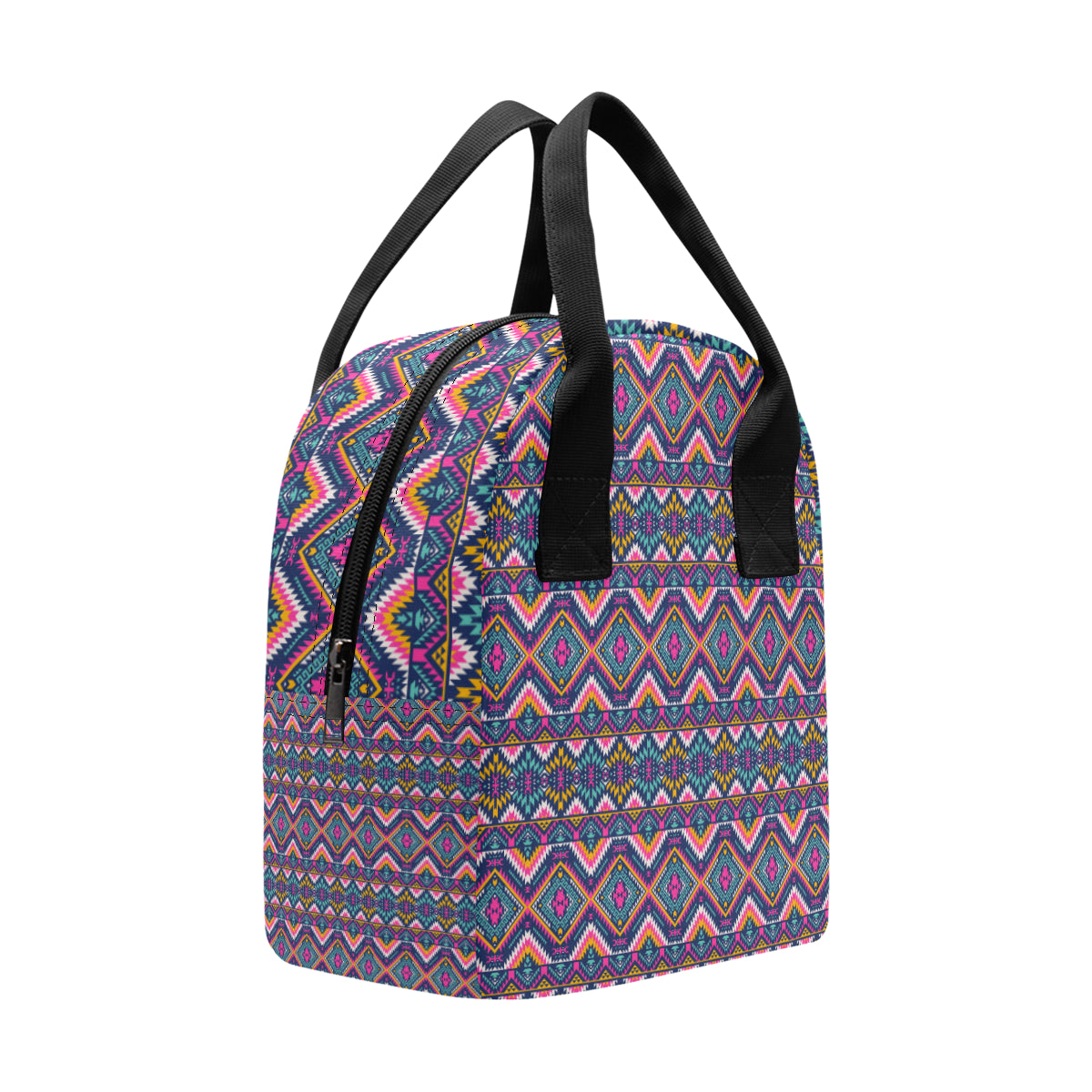 Indian Navajo Pink Themed Design Print Insulated Lunch Bag