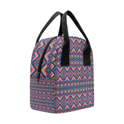 Indian Navajo Pink Themed Design Print Insulated Lunch Bag