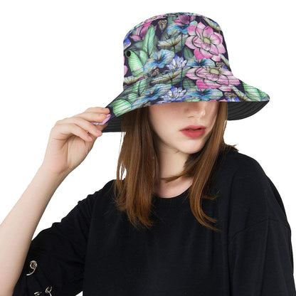 Water Lily Pattern Print Design WL07 Unisex Bucket Hat