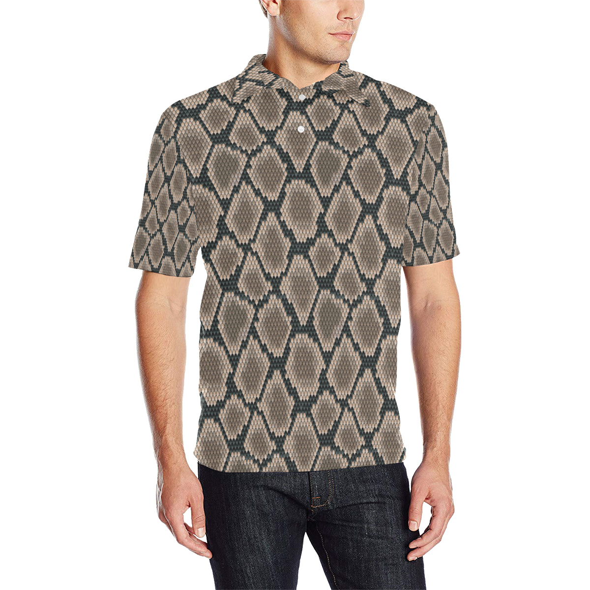 Snake Skin Design Print Men Polo Shirt
