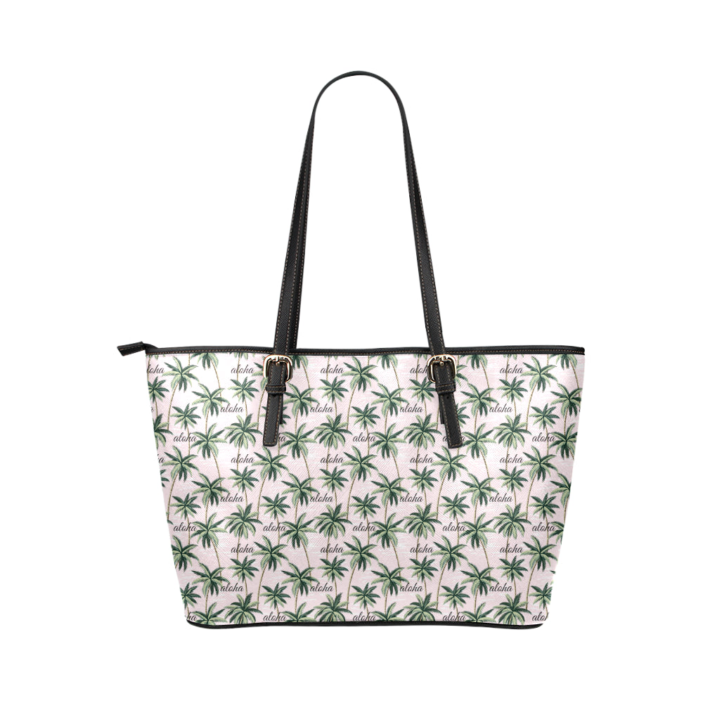 Aloha Beach Pattern Design Themed Print Leather Tote Bag