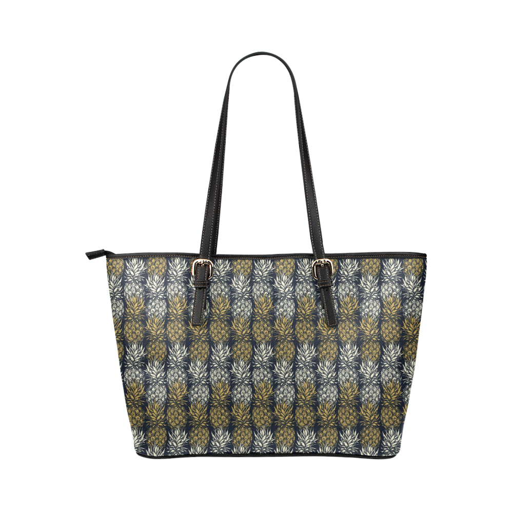 Pineapple Print Design Pattern Leather Tote Bag