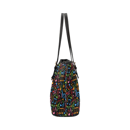 Music Note Colorful Themed Print Leather Tote Bag