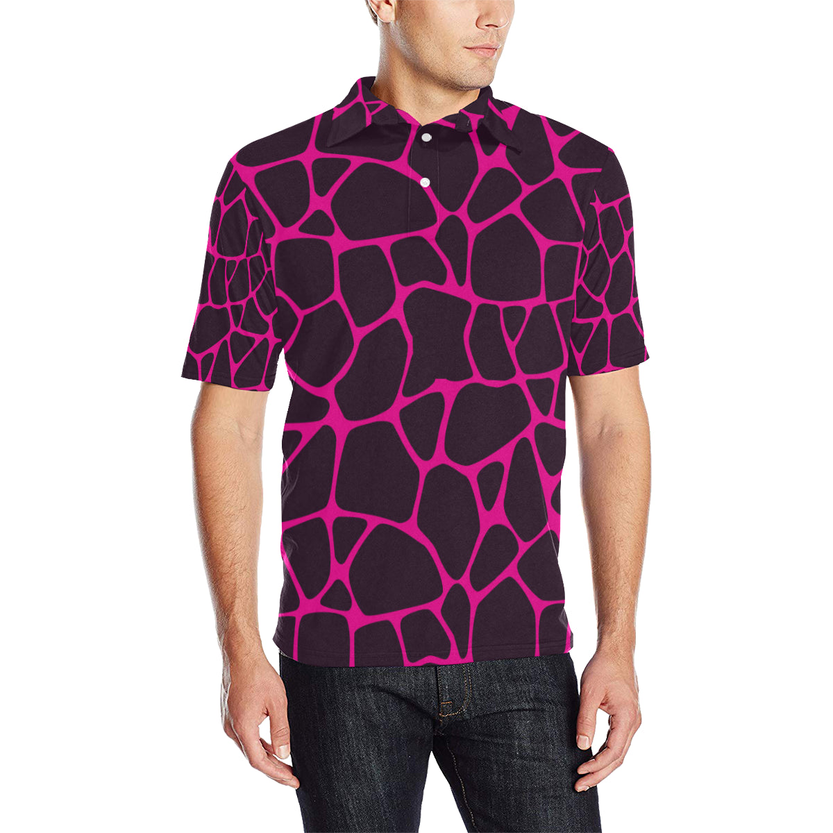 Giraffe Pink Background Texture Print Men Polo Shirt