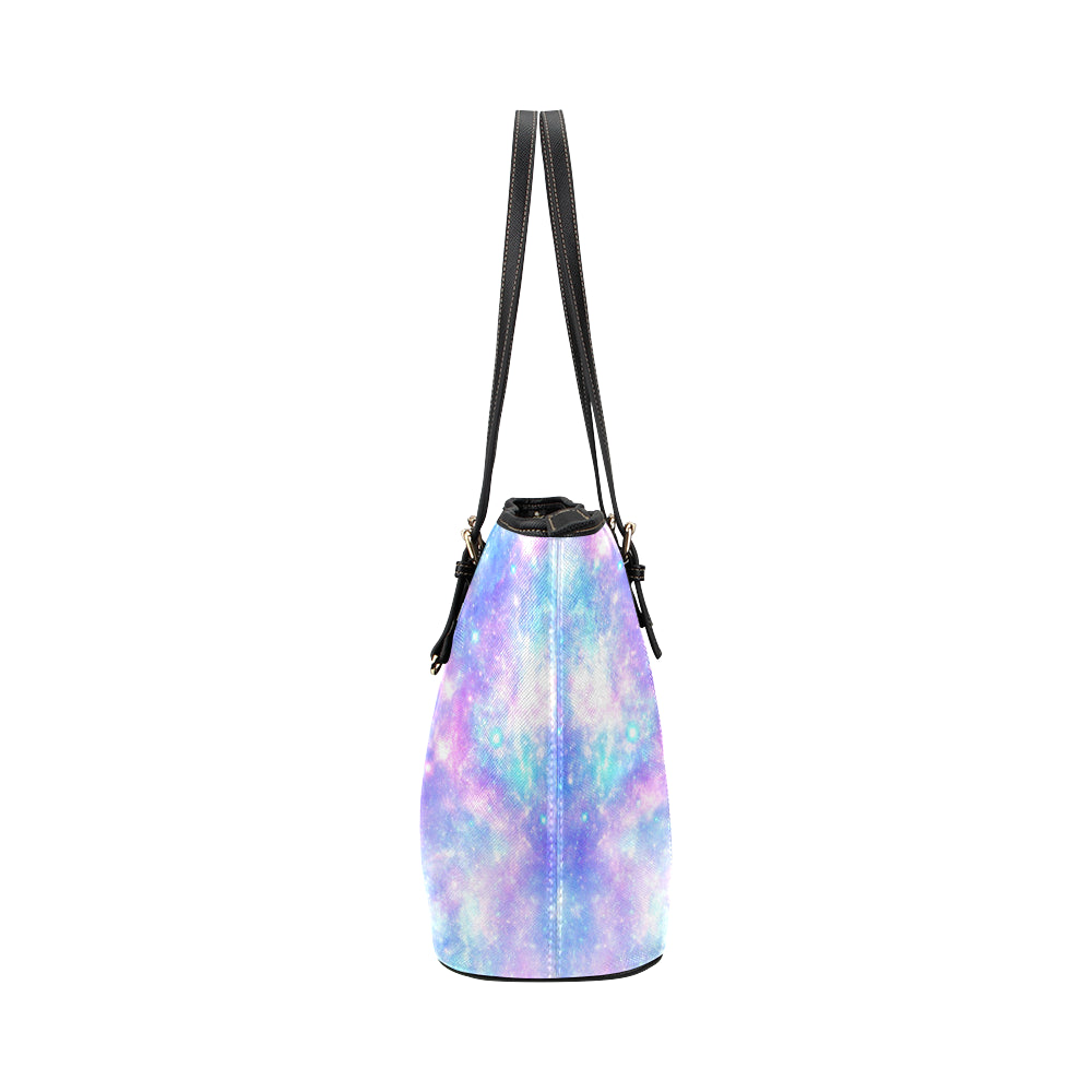 Galaxy Stardust Pastel Color Print Leather Tote Bag