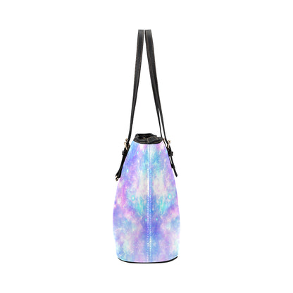 Galaxy Stardust Pastel Color Print Leather Tote Bag