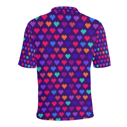Heart Pixel Pattern Print Design HE03 Men Polo Shirt