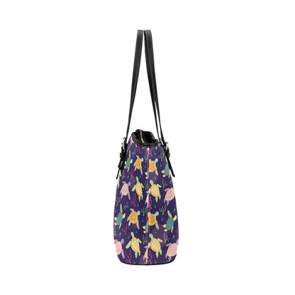 Sea Turtle Color Smile Leather Tote Bag