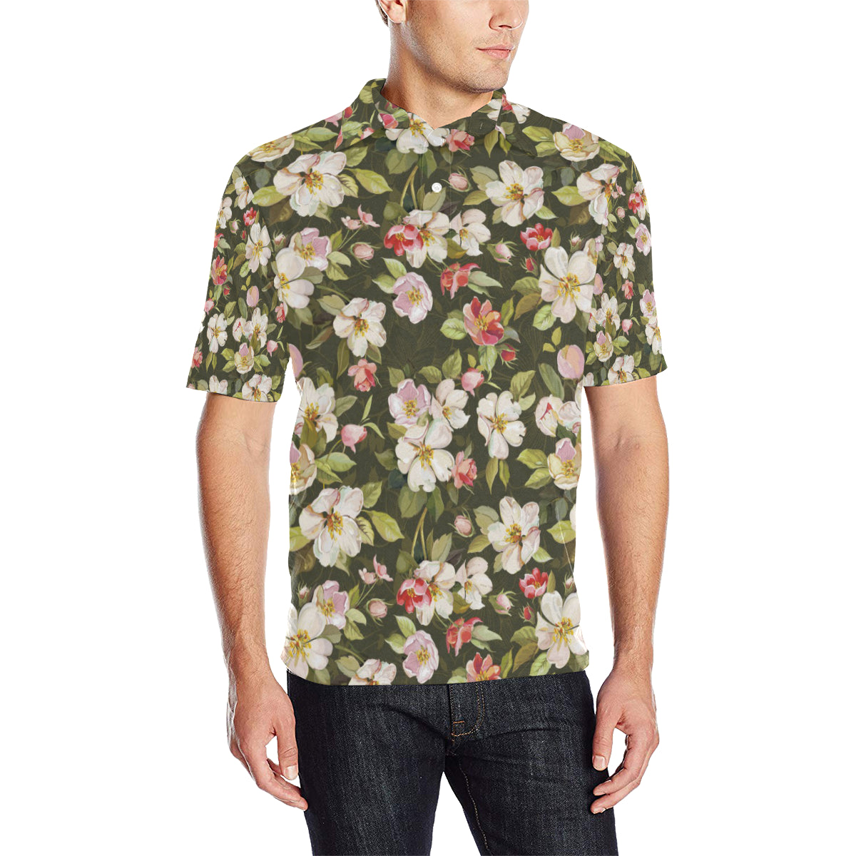 Apple blossom Pattern Print Design AB01 Men Polo Shirt
