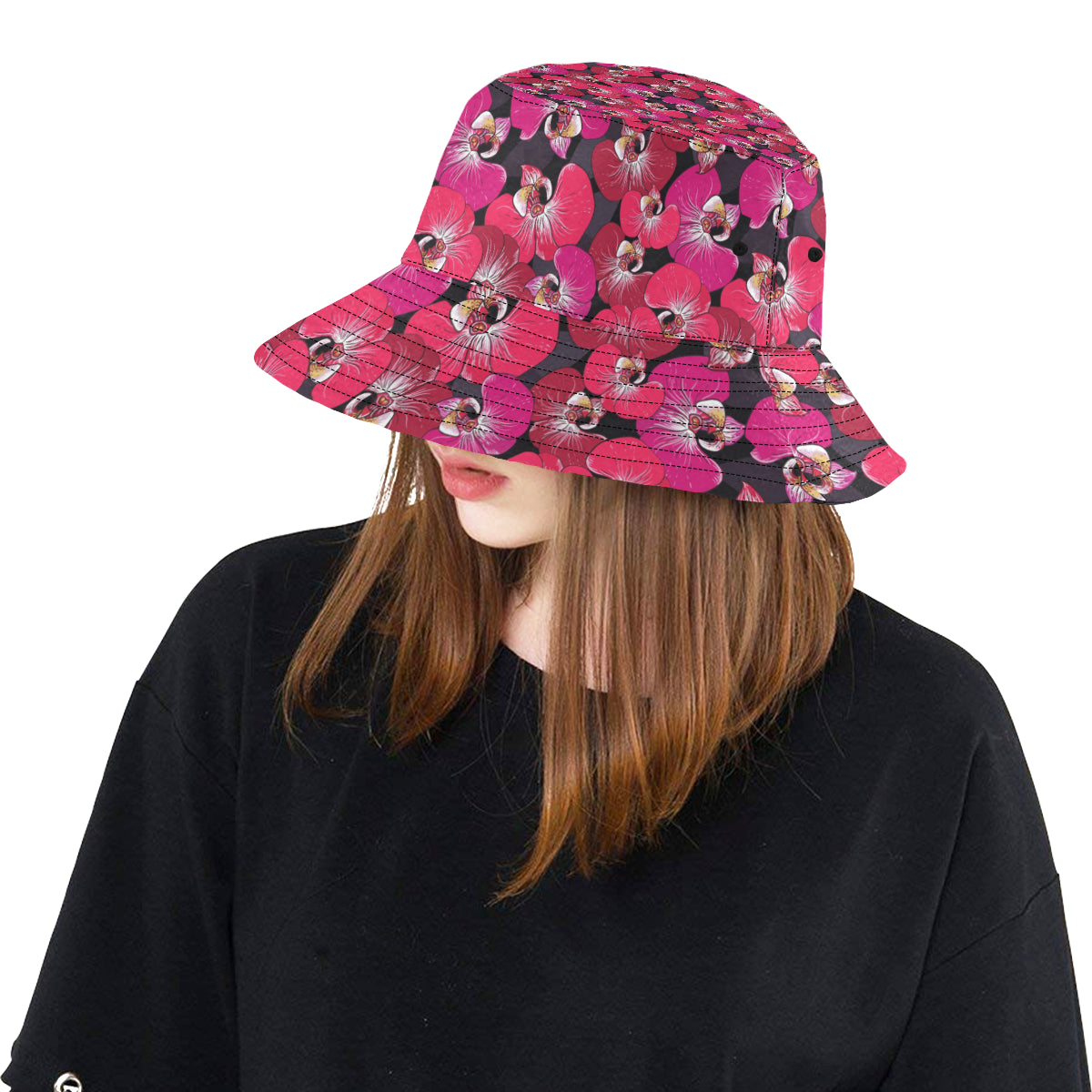 Orchid Red Pattern Print Design OR05 Unisex Bucket Hat