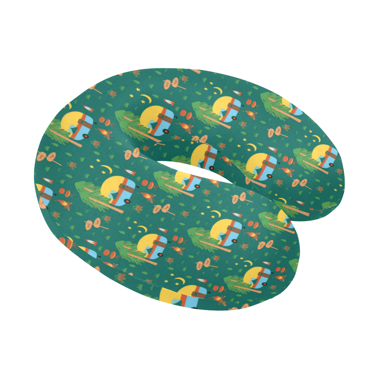 Camping Camper Pattern Print Design 06 U-Shaped Travel Neck Pillow