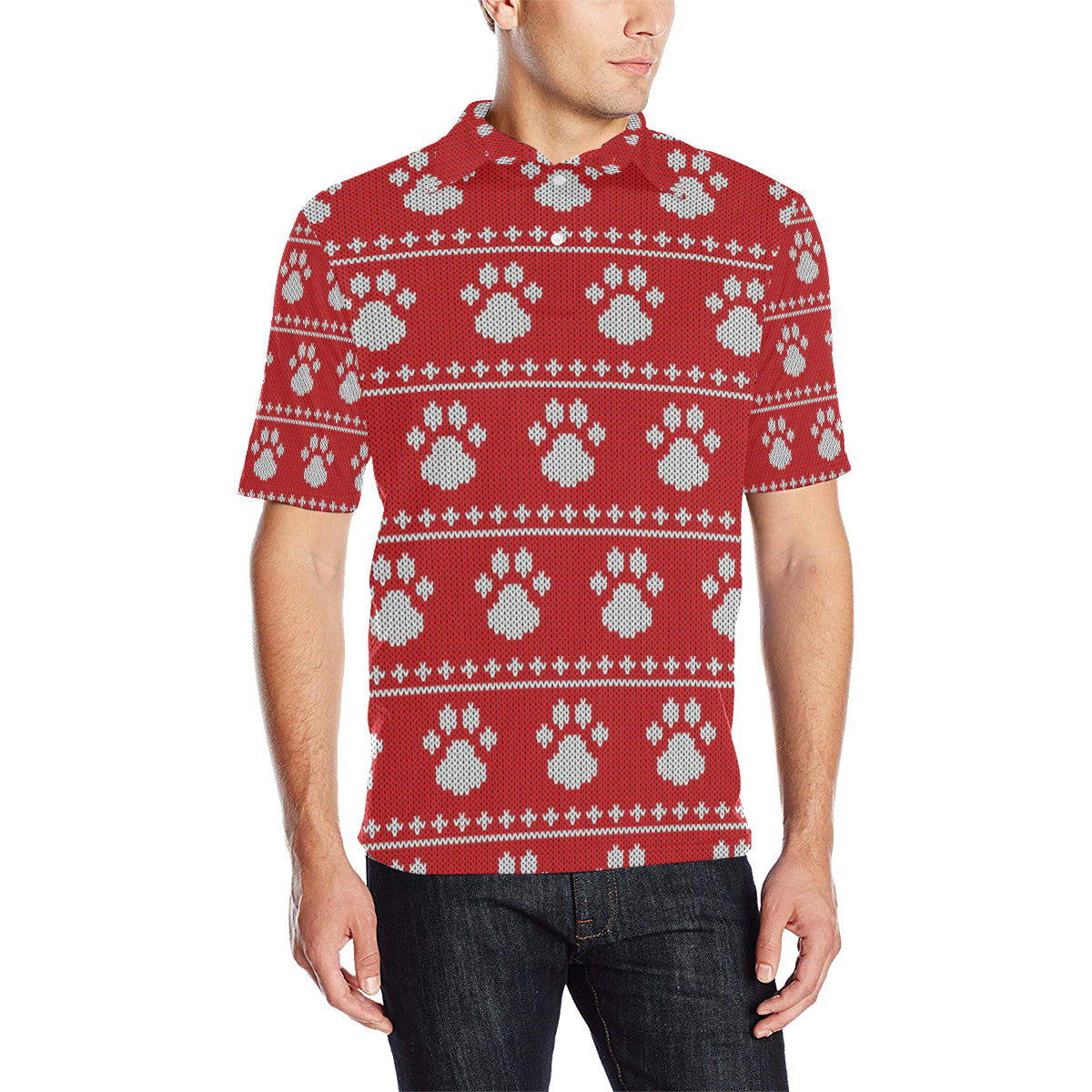 Knit Paw Pattern Print Design 03 Men Polo Shirt