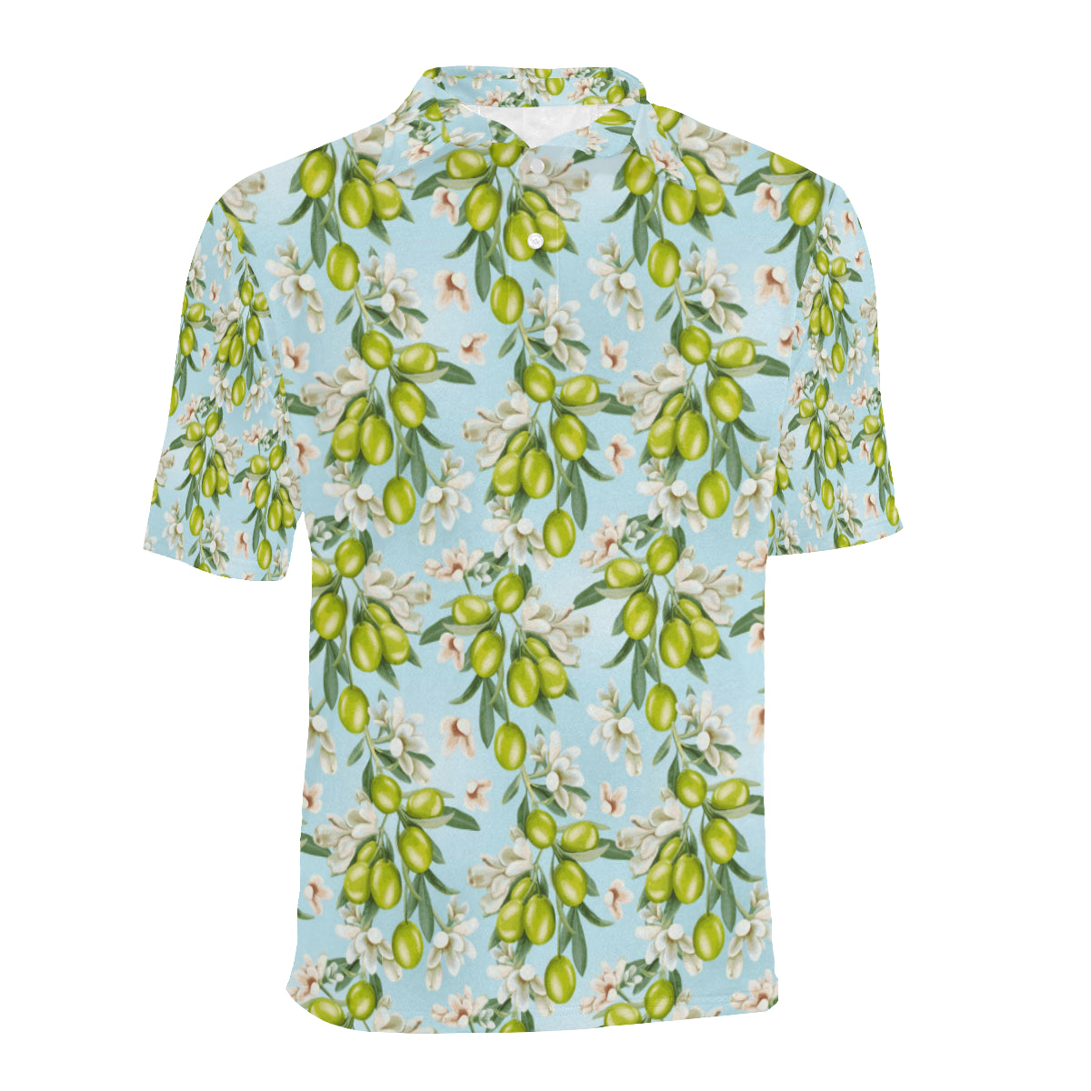 Elegant Olive Floral Print Men Polo Shirt