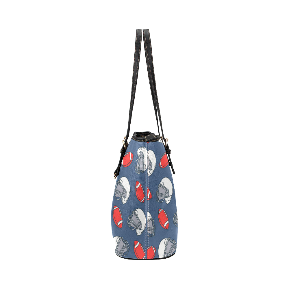 American Football Helmet Design Pattern Leather Tote Bag