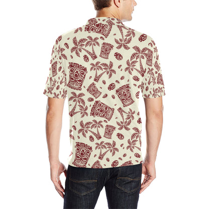 Tiki Tribal Mask Palm Tree Men Polo Shirt