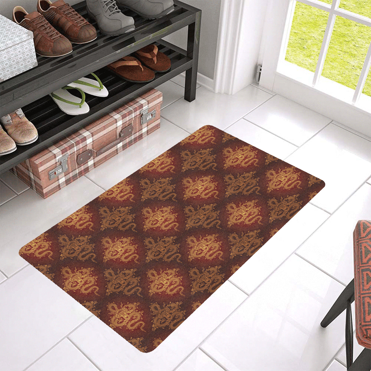 Chinese Dragons Gold Design Rubber Doormat