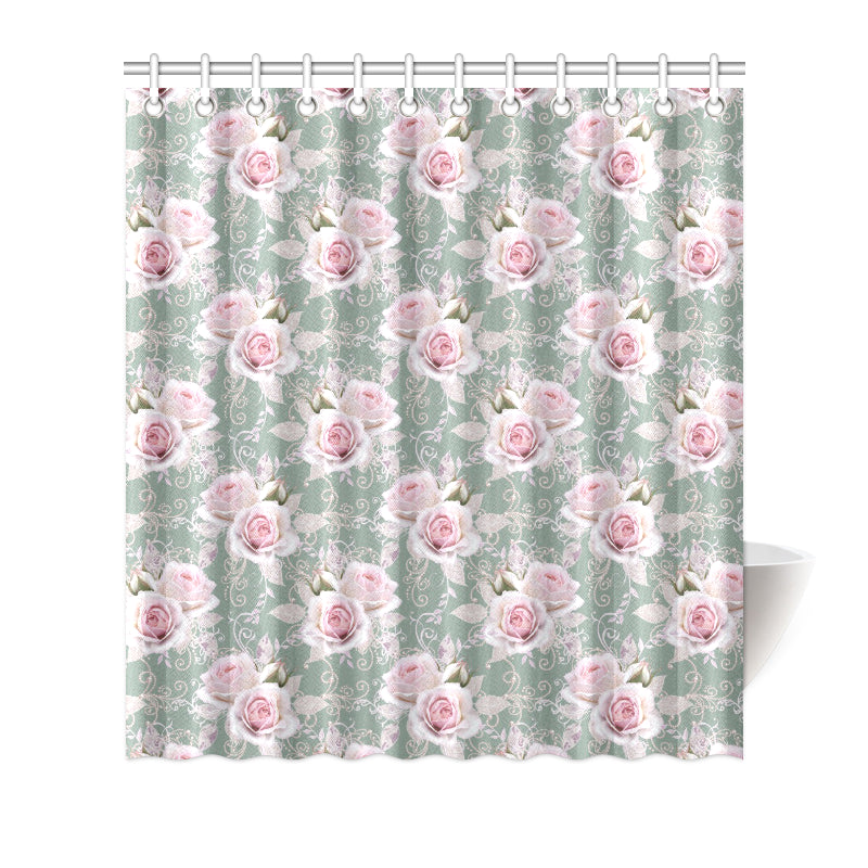 Rose White Pattern Print Design RO012 Shower Curtain