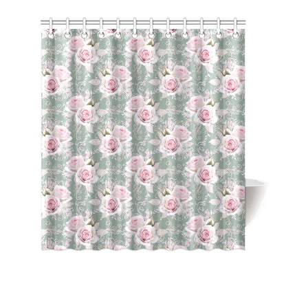 Rose White Pattern Print Design RO012 Shower Curtain