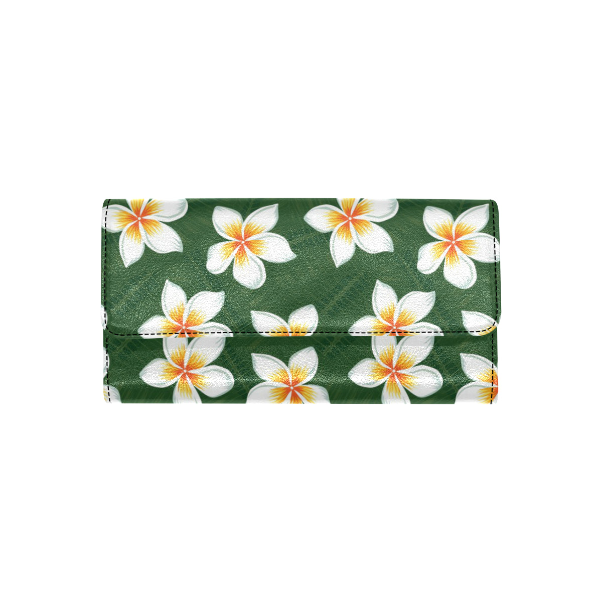 White Plumeria Pattern Print Design PM020 Women's Trifold Wallet