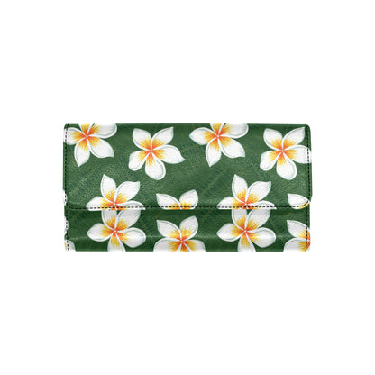 White Plumeria Pattern Print Design PM020 Women's Trifold Wallet