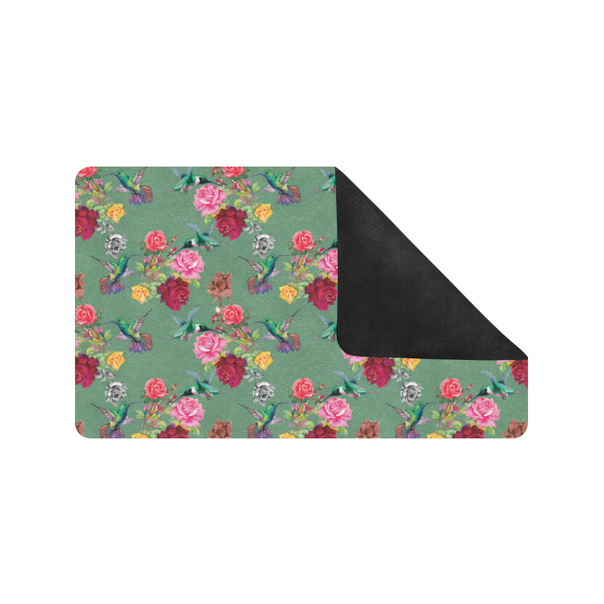 Hummingbird with Rose Themed Print Rubber Doormat