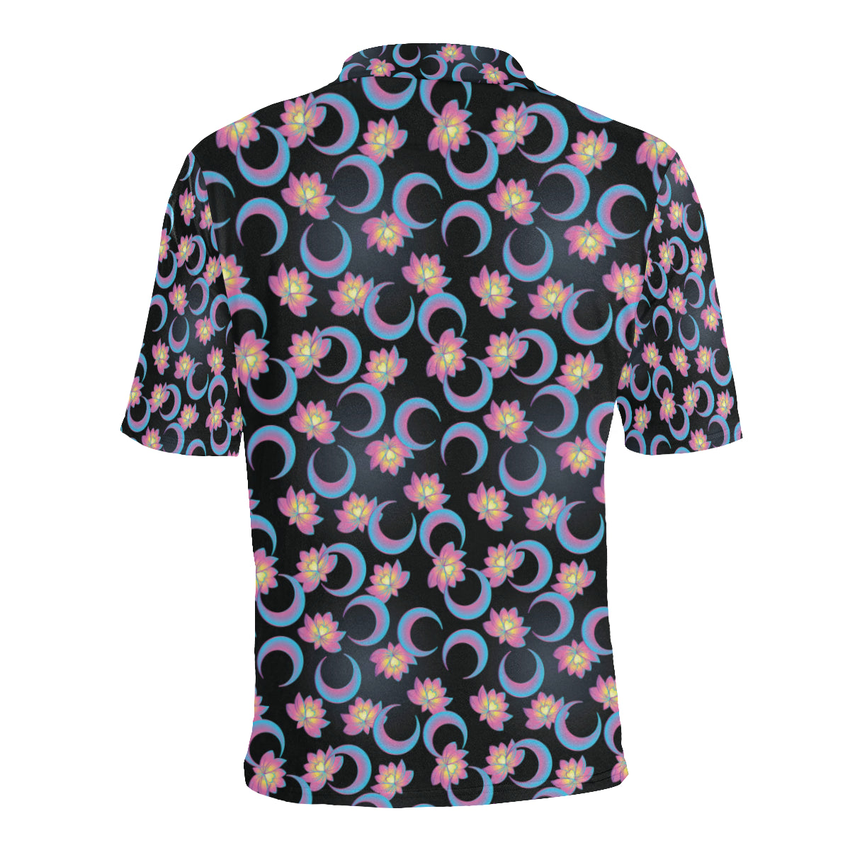 Lotus with Moon Pink Print Themed Men Polo Shirt