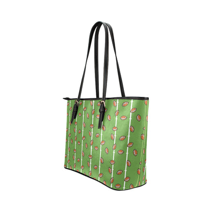 American Football on Field Themed Print Leather Tote Bag