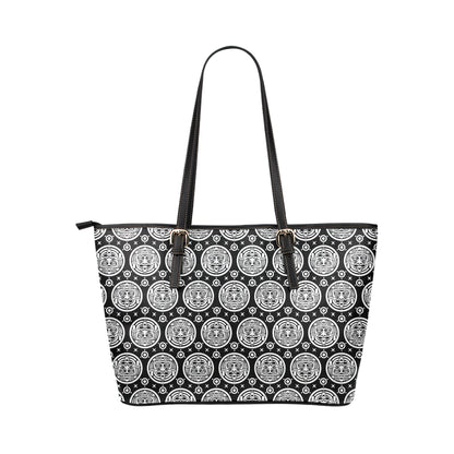 Calendar Aztec White Black Print Pattern Leather Tote Bag