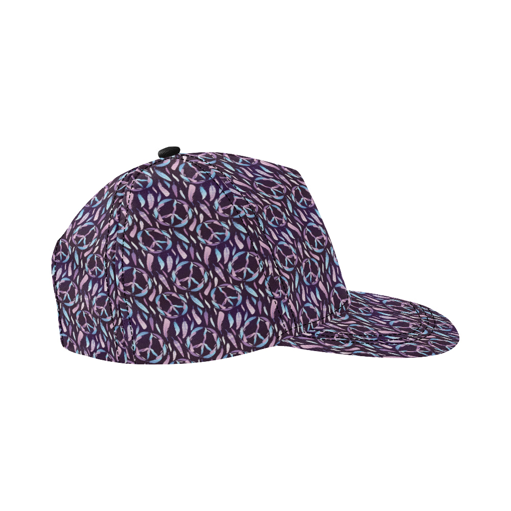Peace Sign Feather Design Print Snapback Cap