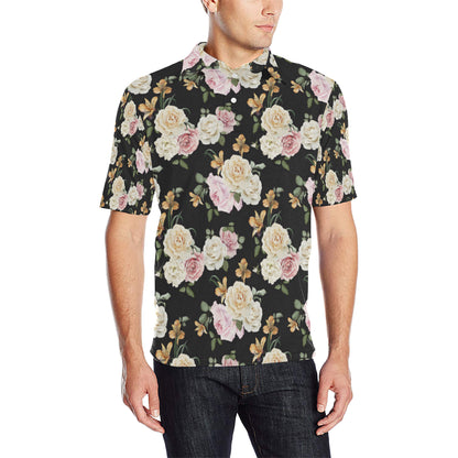 Rose Pattern Print Design A01 Men Polo Shirt