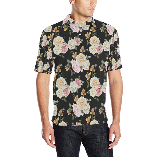 Rose Pattern Print Design A01 Men Polo Shirt