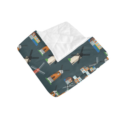Windmill Pattern Print Design 04 Premium Quilt