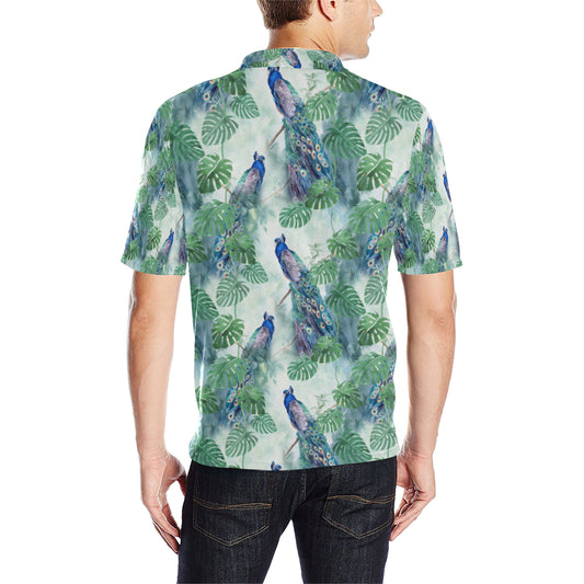 Peacock Pattern Print Design A02 Men Polo Shirt