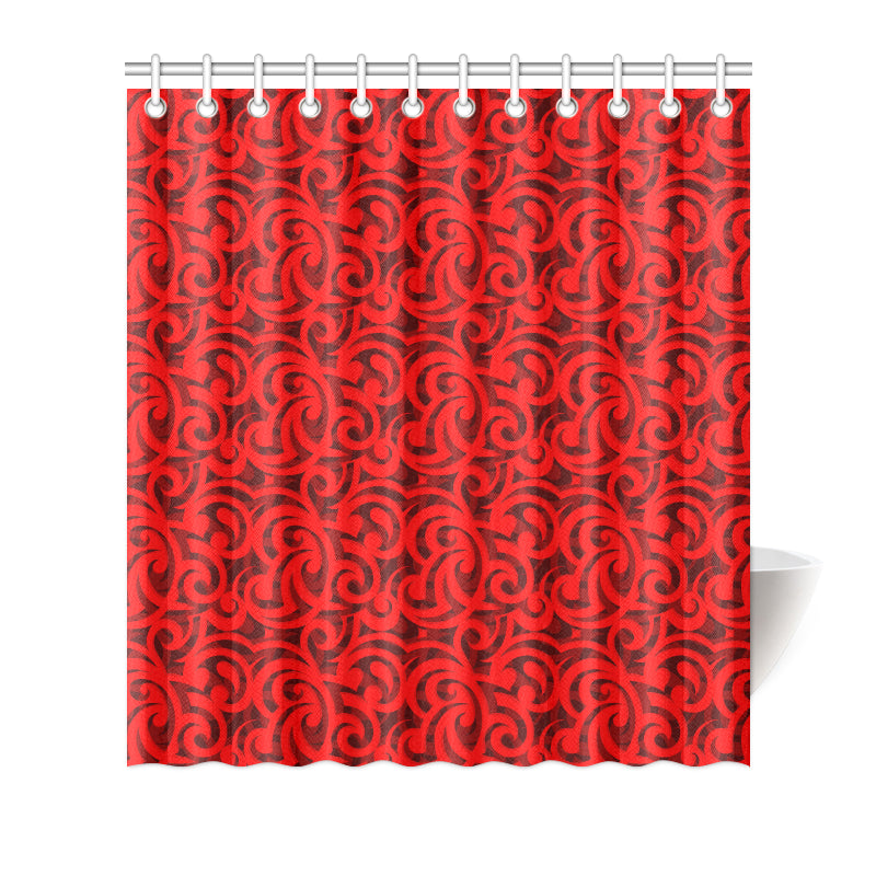 Maori Red Themed Design Print Shower Curtain