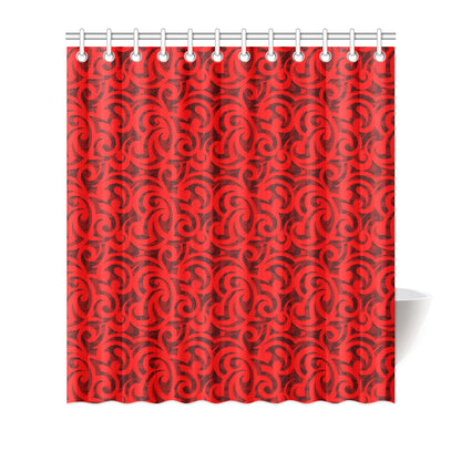 Maori Red Themed Design Print Shower Curtain