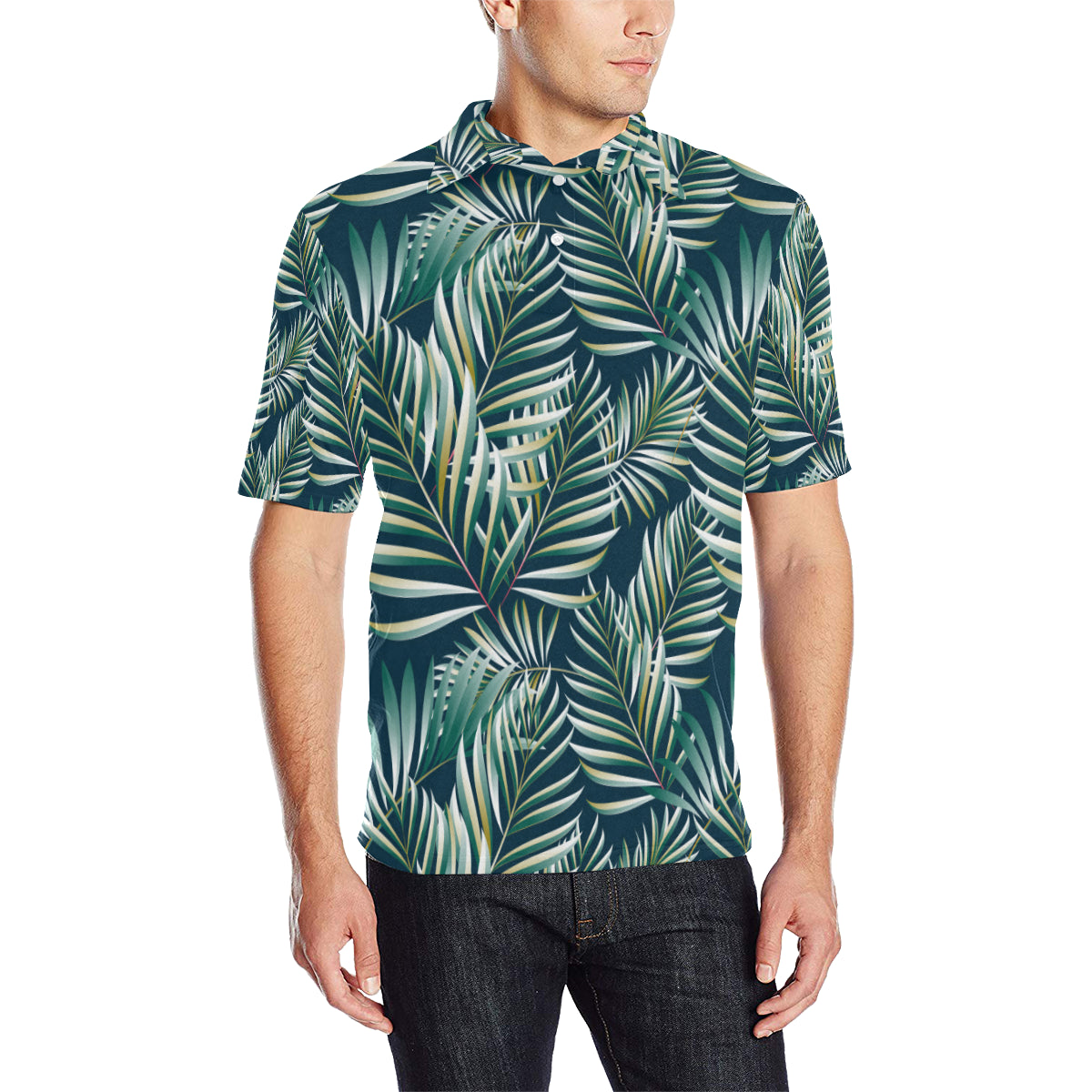 Sun Spot Tropical Palm Leaves hower Curtain Men Polo Shirt