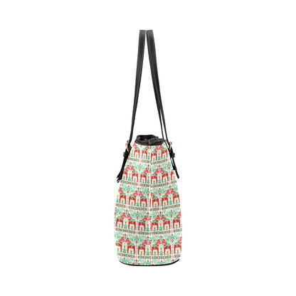 Swedish Dala Style Pattern Leather Tote Bag
