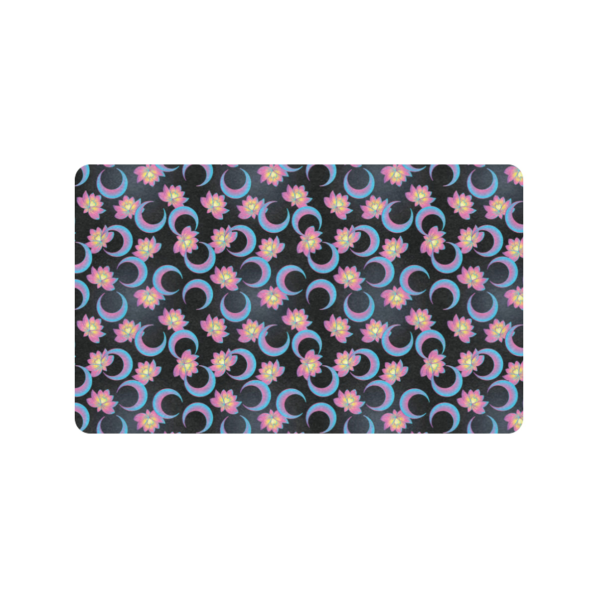 Lotus with Moon Pink Print Themed Rubber Doormat