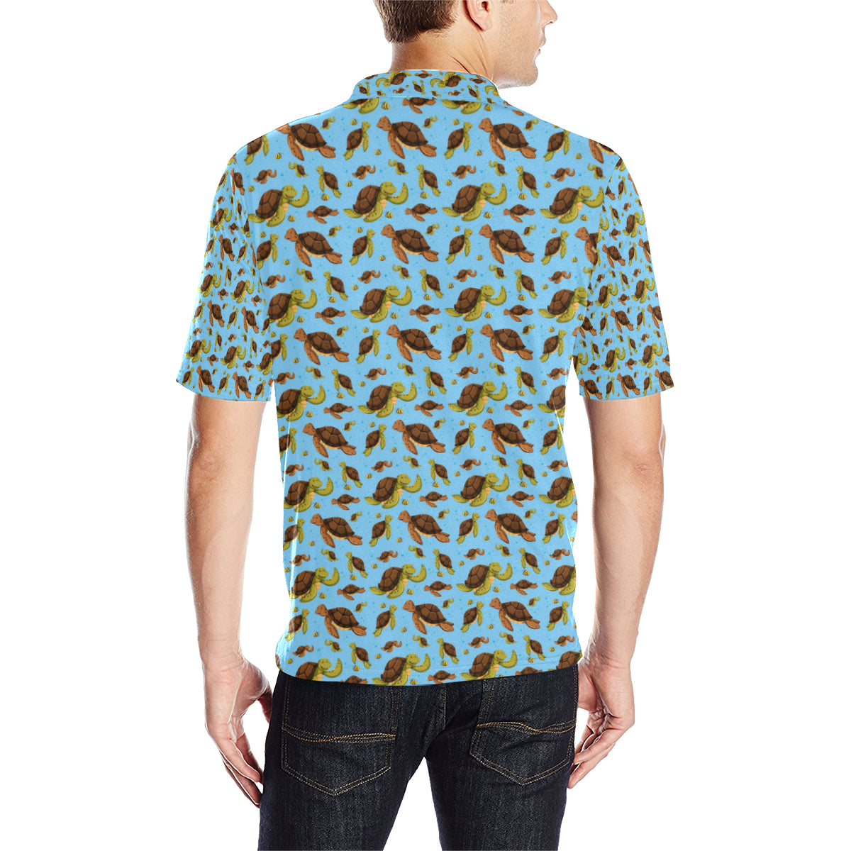 Hello Sea Turtle Print Pattern Men Polo Shirt
