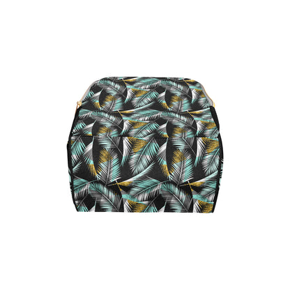 Gold Glitter Cyan Tropical Palm Leaves Diaper Bag Backpack