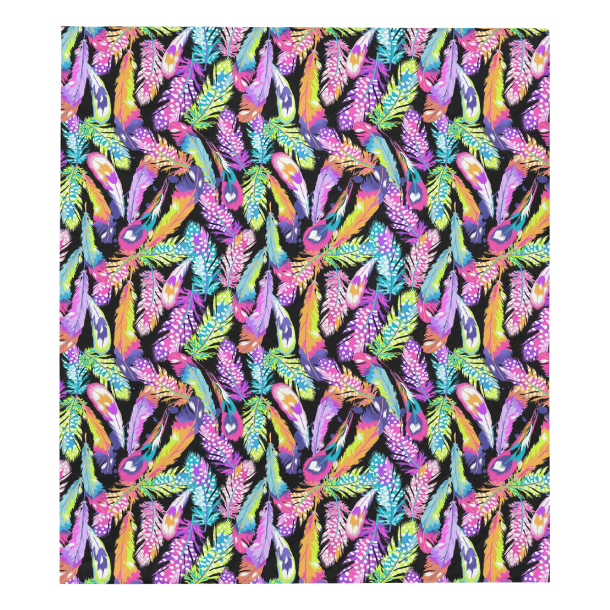 Neon Feather Pattern Print Design A02 Premium Quilt