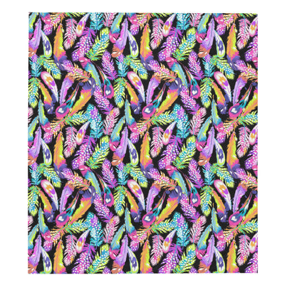 Neon Feather Pattern Print Design A02 Premium Quilt