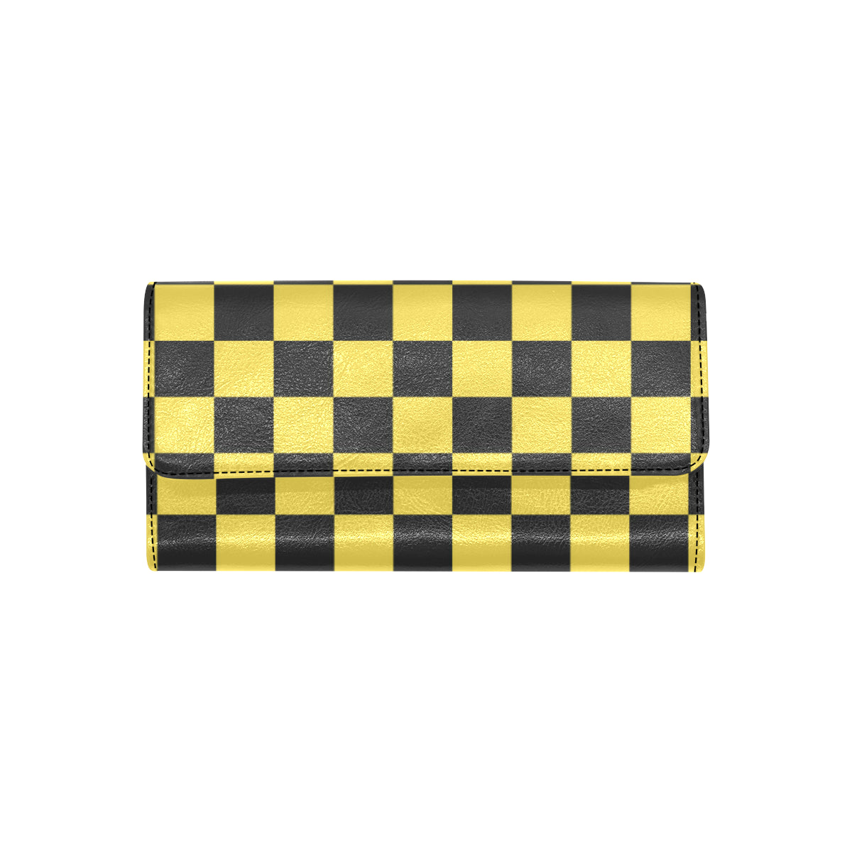 Checkered Yellow Pattern Print Design 03 Women's Trifold Wallet