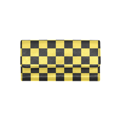 Checkered Yellow Pattern Print Design 03 Women's Trifold Wallet