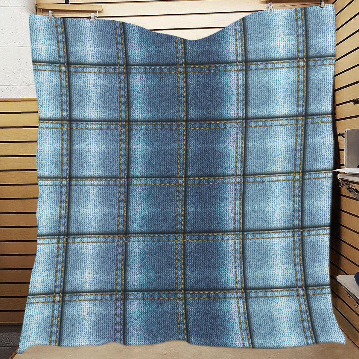 Jean Patchwork Pattern Print Design 02 Premium Quilt