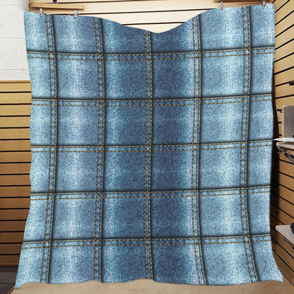 Jean Patchwork Pattern Print Design 02 Premium Quilt