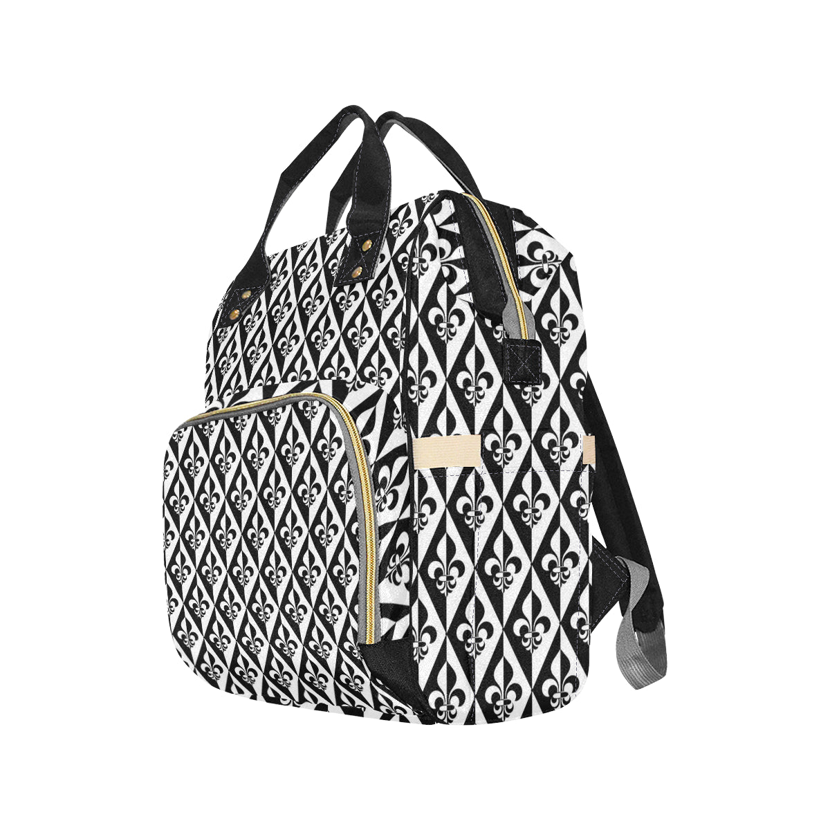 Fleur De Lis Black White Pattern Print Design 02 Diaper Bag Backpack