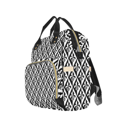 Fleur De Lis Black White Pattern Print Design 02 Diaper Bag Backpack