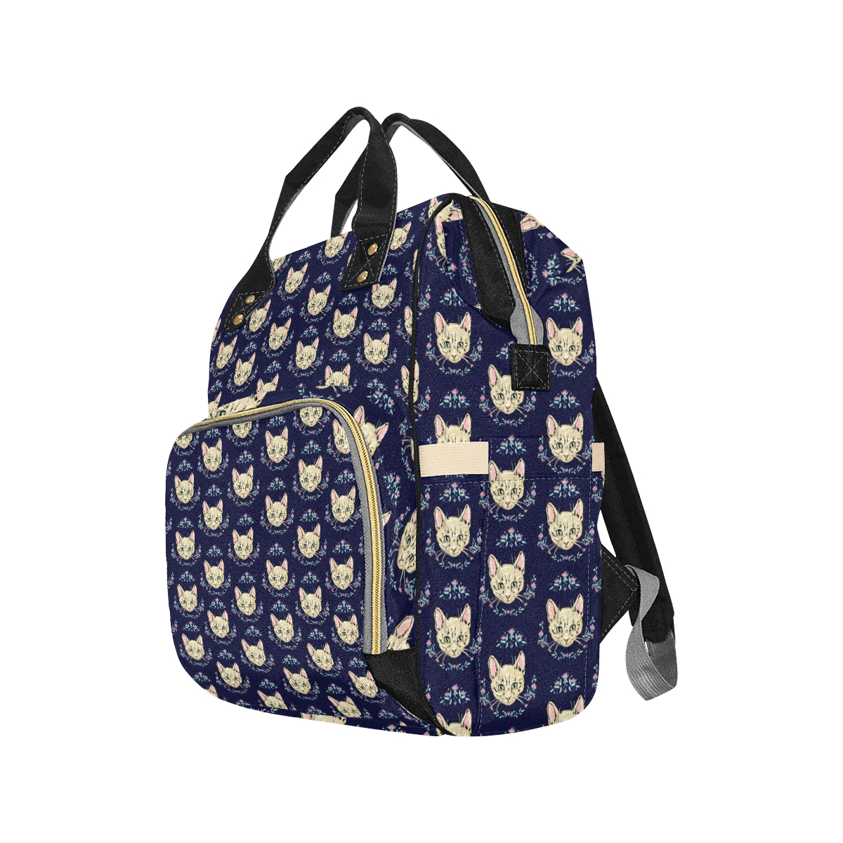Cat Head with flower Print Pattern Diaper Bag Backpack